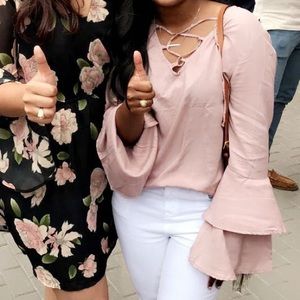 Blush Lace Trumpet Blouse